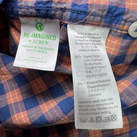 J.CREW Secret Wash Slim Fit Button Down Shirt Mens Small Orange Blue Plaid NWT - Picture 11 of 14